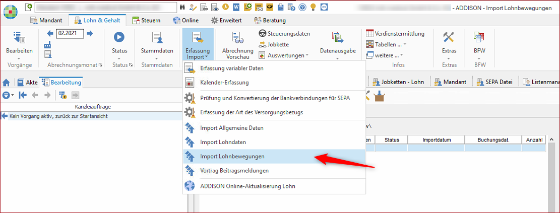Vergrößern Schaltfläche Import Lohnbewegungen