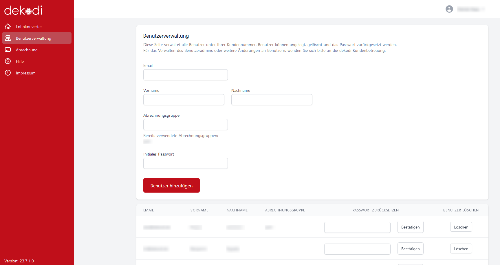 Vergrößern Benutzerverwaltung