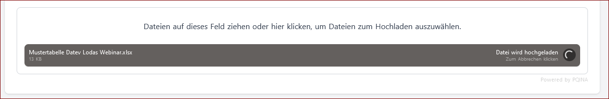 Vergrößern Beispiel Upload- und Konvertierungsvorgang der ausgewählten Datei(en)